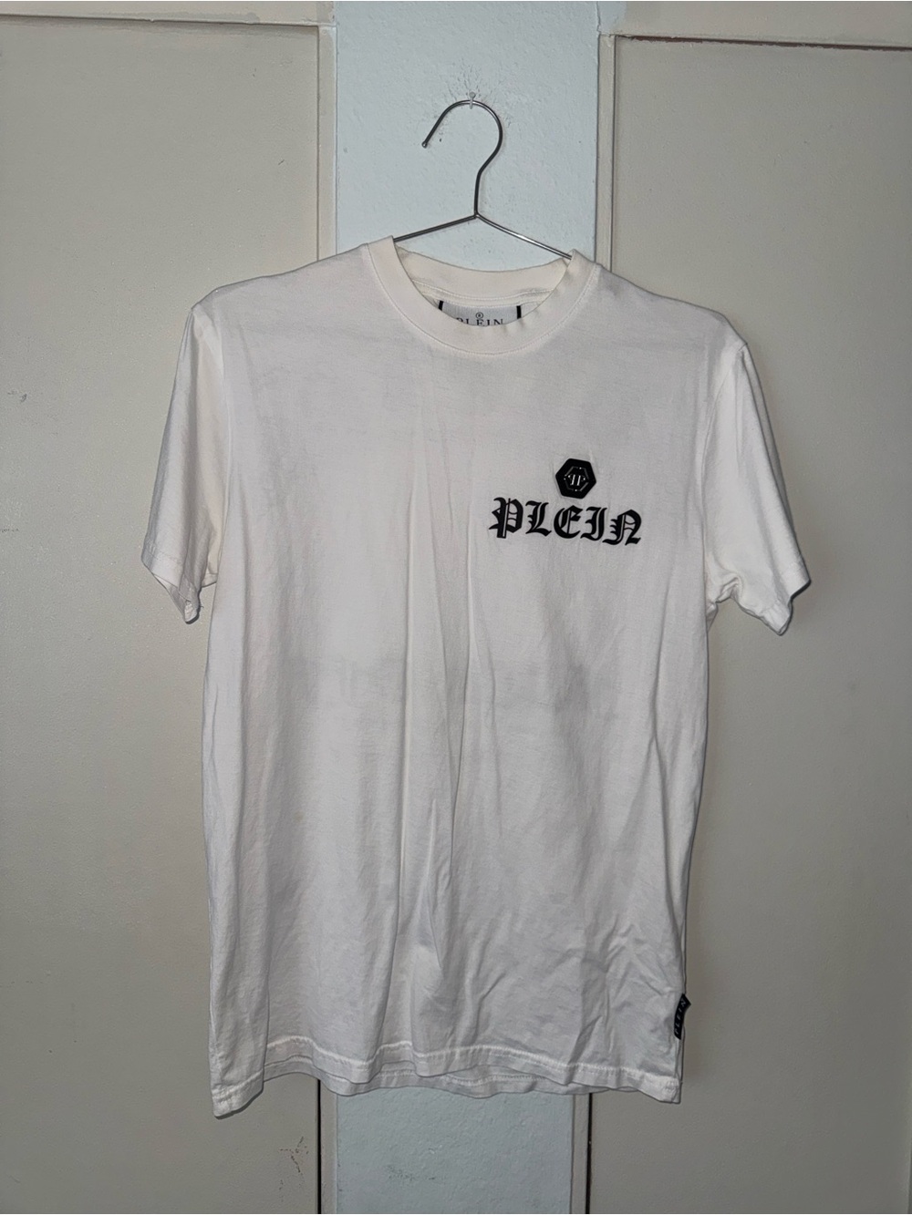 Philipp Plein White Tee with Black Chest Logo size small
